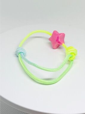 Pink Star Neon Lime Adjustable Cord Bracelet - Unbranded